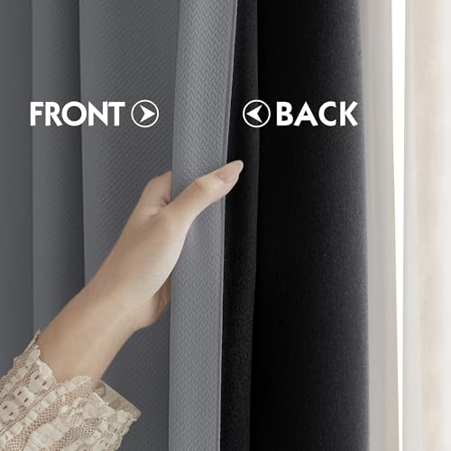 Image of FMFUNCTEX 100% Blackout Curtains for Bedroom, Dark Grey Curtains 54 Inches Long Textured Thermal Insulated Curtains for Living Room Drapes, Black Out Drapery Grommet Room Darkening 2 Panels