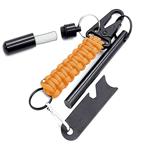 Ayin Tactical 4 Inch Survival Ferrocerium Drilled Flint Fire Starter, Ferro Rod Kit With Paracord Lanyard Handle, Striker, Cotton Tinder Tab In O-Ring Sealed Carrier Tube And Carry Clip (Blaze Orange) #TOP13