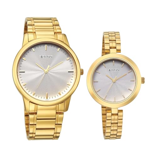 Image of Titan Bandhan Eternal Pair Analog with Silver Dial Yellow Gold Stainless Steel Strap Watch for Couples - 19692969YM01