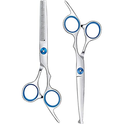EVERESTA Professional 2 Pack Dog Grooming Scissors with Safety Round Tips,Heavy Duty Titanium Stainless Steel Up-Curved Pet Grooming Scissors Thinning Cutting Shears for Dogs and Cat Cover