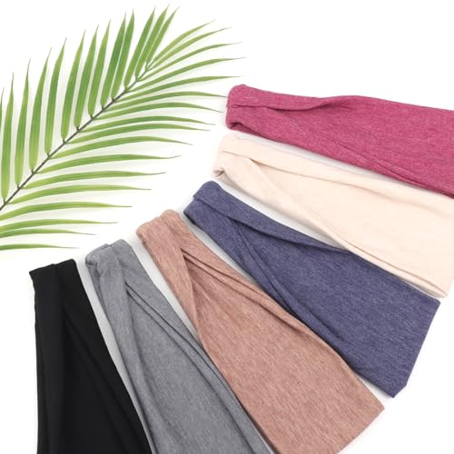 Image of DRESHOW 6 Pack Yoga Sports Headbands for Women Elastic Non-Slip Headbands Running Workout Hair Bands