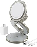 KU XIU X63 Natural Titanium 3 in 1 Charging Station for Apple, Aluminum Alloy Foldable Magnetic Wireless Charger, Travel Stand for iPhone 16/15/14/13/12, Apple Watch & AirPod,with 20W Adapter