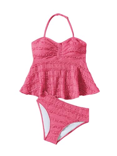 Image of SHENHE Girl's 2 Piece Halter High Waisted Tankini Ruffle Swimsuit Bathing Suit Bikini Sets