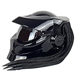 ZJRA Predator Helm, Motorradhelm, DOT-geprüft, geflochtenes Haar, Vollgesichts-Motocross-Helm, LED-hell,M57~58cm