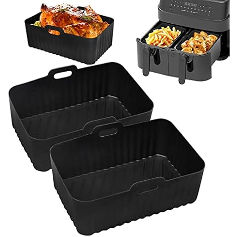 2Pcs Air Fryer Silicone Pot for Ninja Air Fryer,Reusable Air Fryer Silicone Basket, Air Fryer Accessories, Air Fryer Silicone Liner Replacement of Parchment Liner Paper (Black) Cover