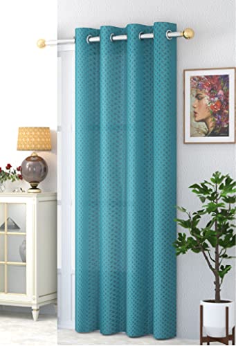 Image of Sheer Net Semi Transparent Home Decor Curtains for Living Room, Balcony Doors and Windows Panel, Parda, Eyelets Hanging, Aqua Criss-Cross, 1 Piece, 4 x 6 Feet