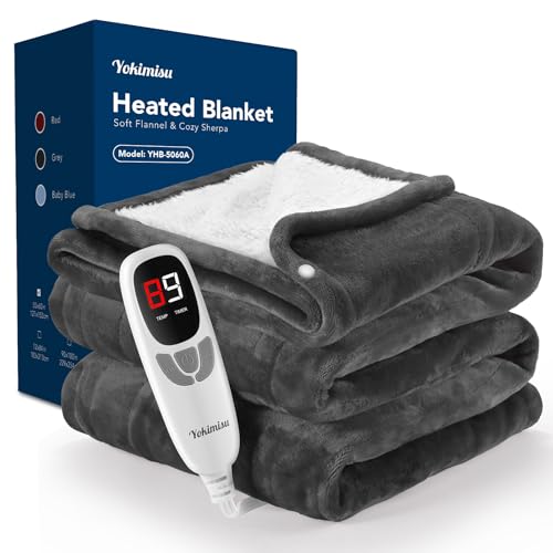 Heated Blanket, Electric Blanket with 2 Wearable Buttons, 50x60 Inches Wearable Heated Throw Blanket, 9 Heating Levels & 1-10 Auto Shut-Off, for Office, Home, Gift for Men Women (Grey)