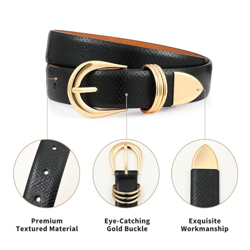 Women's Leather Belts with Gold Buckle Fashion Leather Waist Belt Elegant Ladies Belts for Jeans Dress & Casual Wear4