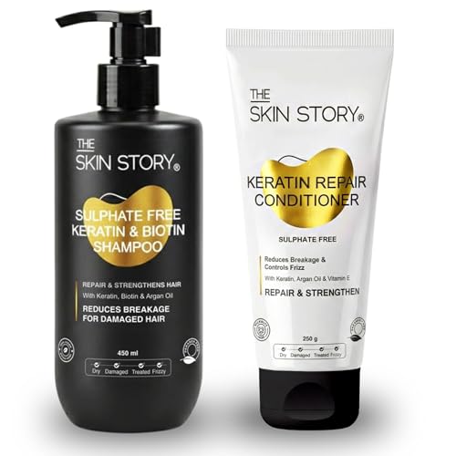 Image of The Skin Story Sulphate-Free Shampoo & Conditioner Hair Care Set | Sulphate-Free Keratin Shampoo (450ml) and Keratin Conditioner (250g) | Repairs & Nourishes Damaged Hair | No Sulfate | Combo Pack