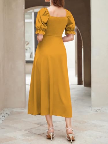 Image of Shasmi Girl's & Women's Solid A-Line Ruched Puff Sleeve Maxi Long Evening One Piece Long Dress for Women Stylish (Dress 131)