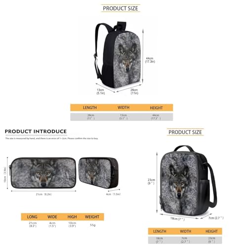 AmzPrint 3 In 1 Animal Print Wolf Bookbag And Lunch Box Set For Girls Student Middle School Back To School Backpack Set Gift4