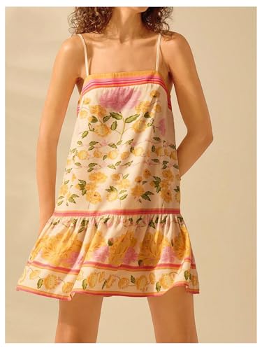 Image of SHENHE Women's Floral Sundress Ruffle Hem Spaghetti Strap Loose Flowy Boho Cami Dress