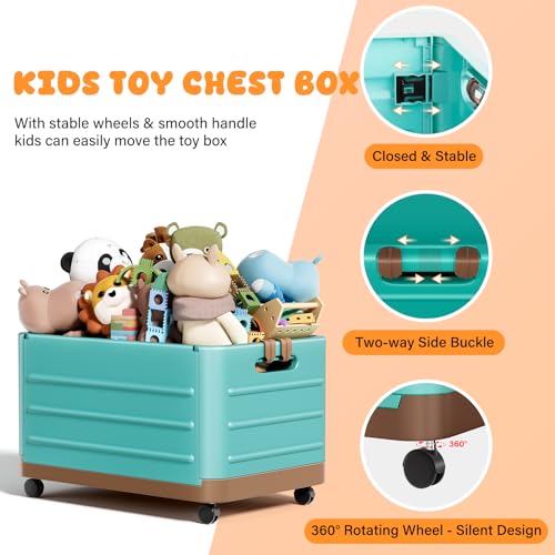 Volnamal Toy Box Chest, Collapsible Storage Bins with Wheels & Handle, Extra Large Kids Toy Storage Organizer Boxes Baskets Gifts for Kids, Boys, Girls, Nursery Room, Playroom, Blue