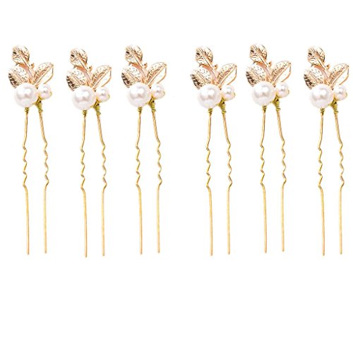 Wedding Bridal Bridesmaid Gold Clover Faux Pearl Hair Pins Clips Grips Pack of 6