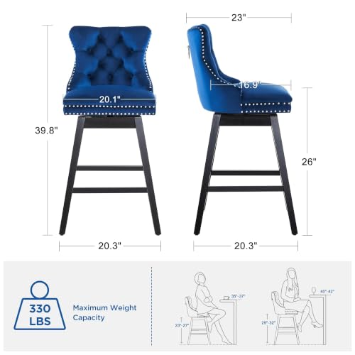 Image of Blue Swivel Bar Stools, Velvet Counter Height Bar Stools Set of 5