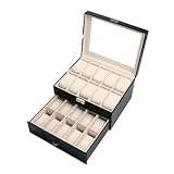 CE Compass 20 Grid Slots Watch Jewelry Display Case Organizer Gift Box Storage Synthetic Leather