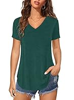 Basic bottoming blouses by Florboom. V neck, short sleeve, irregular hem, solid color, loose fit, the basic tshirts is chic and never out of date. Womens basic tshirts perfect length to with shorts, or else you can tuck it into high waisted jeans for...
