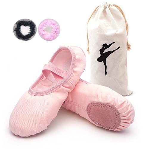 IS MUHE Girls Canvas Ballerina Flats Leather Sole Dance Shoes for Toddlers Leather Yoga Shoes/Ballet Shoes for Dancers (Pink, Little Kid, 9, Numeric Range, US Footwear Size System, 15, Medium)（26）