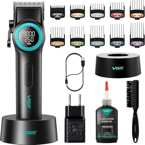 Image of VGR V- 001 Ultra Premium 7000-9000RPM Professional hair clipper Taper lever 5 Level 10x combs 4600MAH battery adapter charging base 21-level speed change Digital display LED light 300 Min, Multi 3