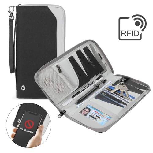 Travel Passport Holder for Family - RFID Large Travel Passport Wallet with Airtag & Card Holder Women Men, Lightweight Passport Cover Case Book Travel Document Organizer with Zipper Pocket,Black4