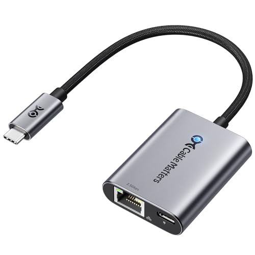 Cable Matters USB C to 2.5Gb Ethernet Adapter with 140W Charging, 2.5 Gigabit Network Speed, USB C to Ethernet Adapter Compatible with USB4, Thunderbolt 4/5, MacBook, Laptop, and USBC Devices