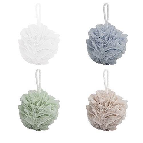 Bath Shower Sponge Loofahs (Pack of 4, 60g/pcs), Colorful Mesh Pouf Shower Ball Big Luxury Body Buff Puff in Bulk(4-Colorful)
