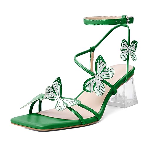 Image of Zamikoo Women's Heeled Sandals Square Open Toe Ankle Strap Block Heels Strappy Clear Heels Chunky Low Heels