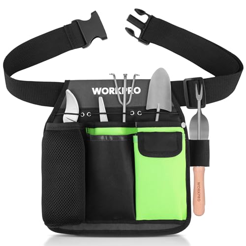 WORKPRO Garden Tool Belt 5-Pocket Gardening Tool Pouch with Waist Strap