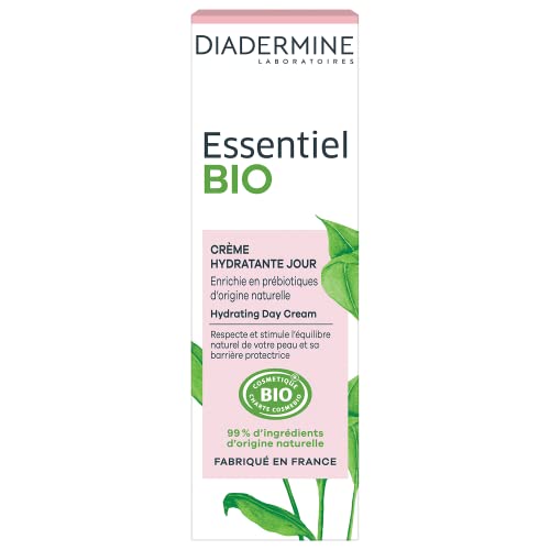 Diadermine - Essentiel Bio - Crema Viso Idratante Giorno - Arricchita con Prebiotici di Origine Naturale - Certificato Bio - 99% di ingredienti di origine naturale - Contenitore da 50 ml