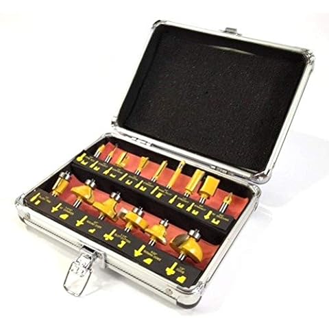 Router BIT SET - 15 Piece 1/2 Inch Shank Carbide TIP Deluxe Aluminum Case by EDMBG Cover