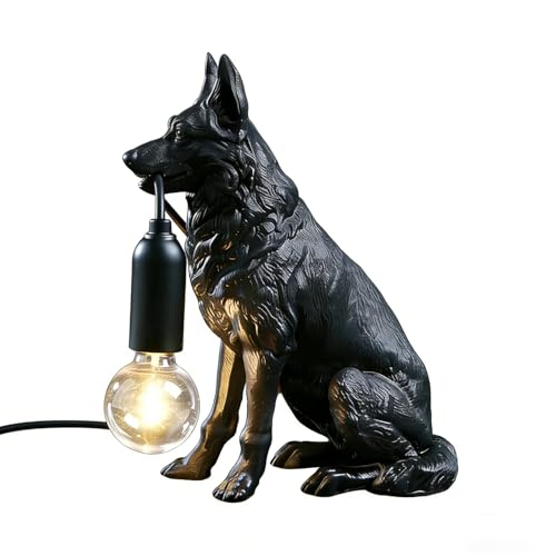 LAZHUG Wolf Table Lamp Indoor Resin Decor Small Wolf Table Light Cute Crafts Dog Wolf Lamp with LED Bulb for Living Room Bedroom (Black Sitting)
