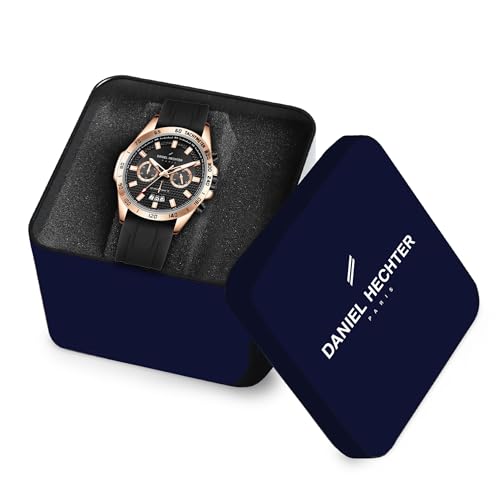 Image of Daniel Hechter Paris Pantheon Collection Pantheon Collection Unique Multifunctional Watch for Men with Textured Round Dial Silicon Strap & Date Indicator-DHM1010