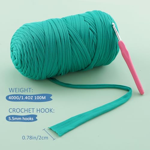 Image of Mooaske 1 Pack T-Shirt Crochet Yarn for DIY Knitting Crochet Cloth Blanket Bag Dolls - 400g Chunky Thick Yarn for Crocheting with Polyester-Spandex Blend Elastic Fabric (White)