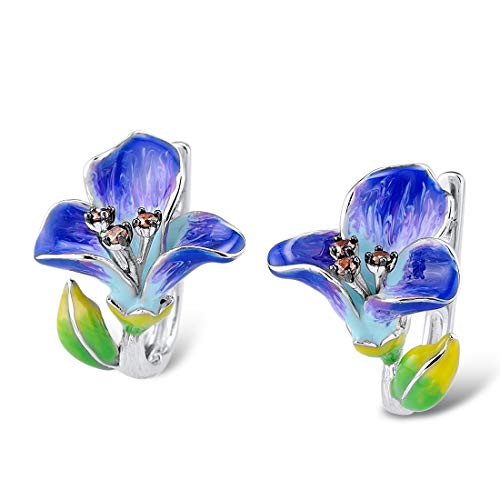 Boucles d'oreilles Fleur de Gloire du Matin en zircone cubique et émail
