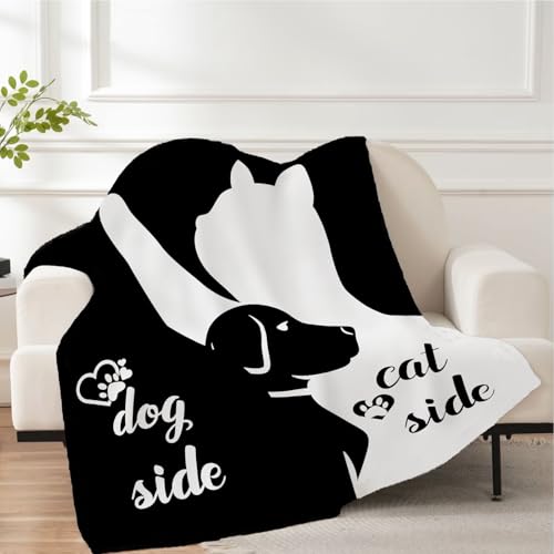 BDKCYO Couverture en Flanelle Noire et Blanche, Dog Side and My Side 130x150cm Couverture pour Couples,Convient aux Adultes et aux Enfants (C, 130x150cm)