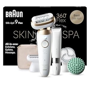 Braun Silk-épil 9 Flex SkinSpa All-in-One Set, Epilierer Damen / Haarentferner für langanhaltende Haarentfernung, Ladyshaver, Mini-Rasierer für den Körper, 9-481 3D, weiß/Gold
