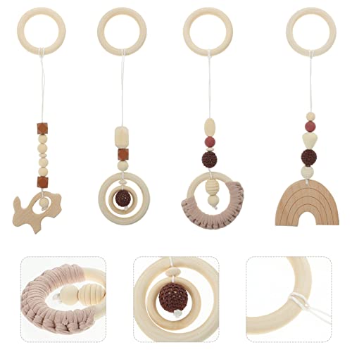 jojofuny 4pcs Wooden Baby Gym Hanging Toys: Sensory Hanging Toy for Infant Newborn Stroller Crib - for Developing Motor and Visual - Image 3