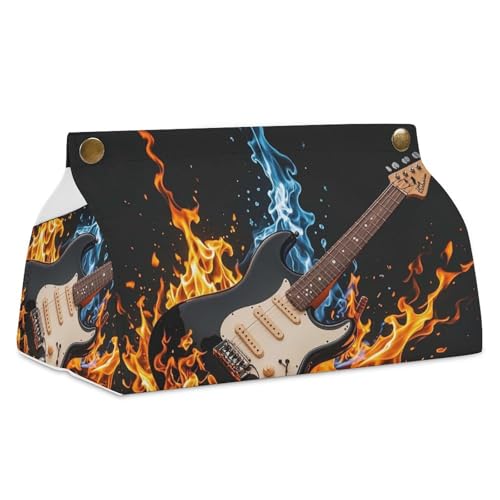 Tissue Box Cover, Electric Guitar Music Tissue Box Holder, PU Stylish Decorative Holder with Snap Closure, Easy Refill & Durable Design for Home, Car & Office, All Occasions