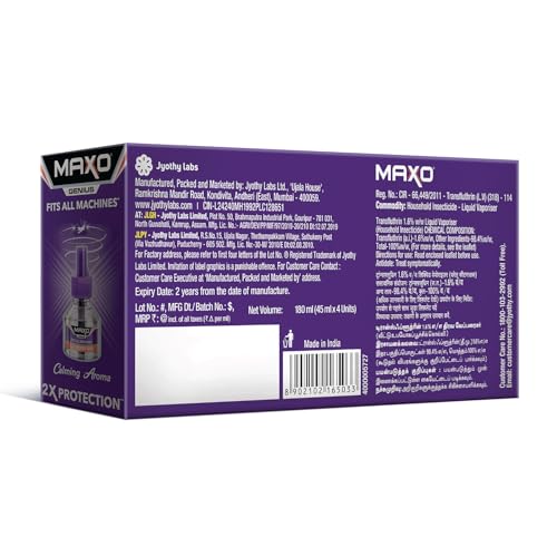 Image of Maxo Genius Mosquito Repellent Liquid Refill 45ml x 4 | Vaporizer Refill Fits All Machines | 2X Protection From Dengue & Malaria Mosquitoes | Calming Aroma Fragrance