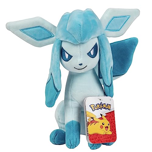 Pokémon Glaceon - Peluche de 8 pulgadas, con licencia oficial, figura de Eevee Evolution, juguete de peluche suave de calidad, regalo de calcetín de Navidad para niños, niñas, más de 2 años