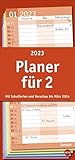 Basic Planer für zwei 2023 - Wandkalender mit Monatskalendarium, 3 Spalten, Schulferien, 3-Monats-Ausblick Januar bis März 2024 - 21 x 45 cm