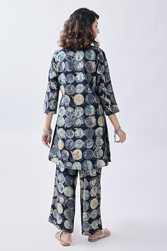 Image of Cicica Co Ord Set for Women | Two Piece Co-Ord Set | Western Co-Ords Set | Women's 2 Piece Set | A line | Trendy Long | Navy Blue | Geometric Printed Payjama Set