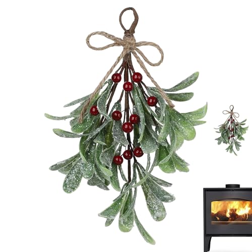 Generisch Gefrosteter Künstlicher Mistelzweig – Simulierter Weihnachts-Mistelzweig, Kunstzweige Dekoration, Langlebige Festliche Dekoration Für Zuhause Winter Innenbereich Tisch Wand Tür