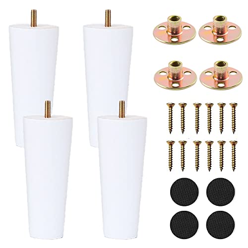 XineYuor Solid Wood Furniture Feet,4PCS White Feet for Furniture and Sofa Wood,Wooden Furniture Legs Cone with Mounting Plate and Screws for Sofa,Furniture,Cabinets (12cm/4.72''