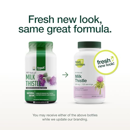 Fresh Nutrition Organic Milk Thistle Supplement - 500mg Potent Strength – 4 Month Supply – Silymarin Thistle Seed Standardized Extract 4:1 - Made in The USA - 120 Capsules - Thumbnail 2