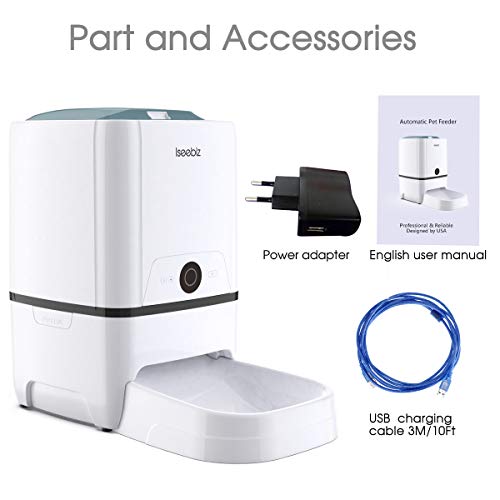 Iseebiz Automatic Pet Feeder 5L Smart Feeder Dog Cat Food Dispenser with WiFi App Control,Voice Recording,Timer Programmable, Portion Control, IR Detect, 8 Meals Per Day for Small and Medium Pet