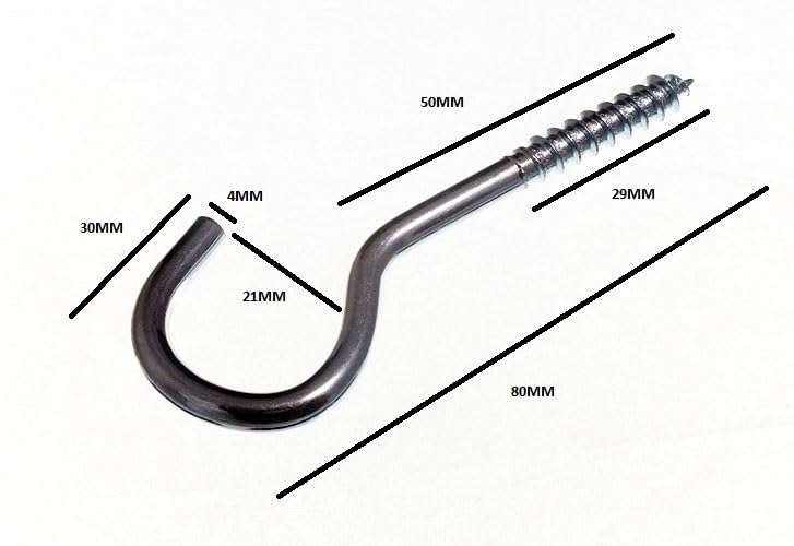 ONESTOPDIY.COM Lot de 100 crochets à visser n°12 – 6 mm x 80 mm – Plaqué zinc brillant (BZP) sur acier