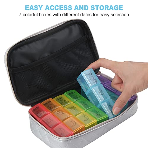 Pill Boxes With Pu Leather Weekly Pill Organizer 7 Day 3 Times A Day Portable Travel Pill Case With 7 Colorful Box For Vitamins, Cod Liver Oil, Supplements And Medication (Silver) #TOP5
