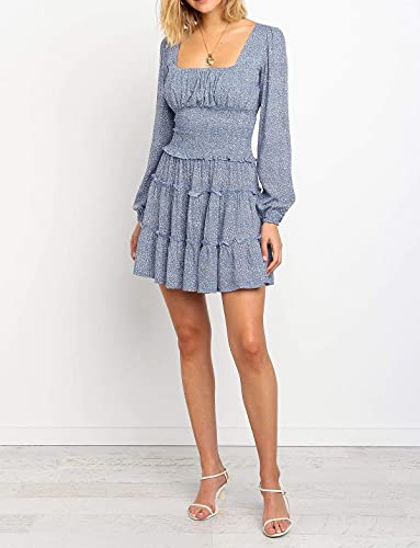 R.Vivimos Women's Autumn Long Sleeve Cotton Polka Dot Print Mini Dress (Medium, Blue)