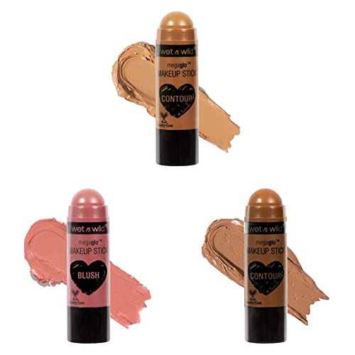 Wet n Wild MegaGlo Makeup Stick Conceal and Contour Brown Oak's On You, 1.1 Ounce, 804a & Makeup Stick Conceal and Contour Blush Pink Floral Majority, 3.5 Ounce & Makeup Stick Conceal and Contour